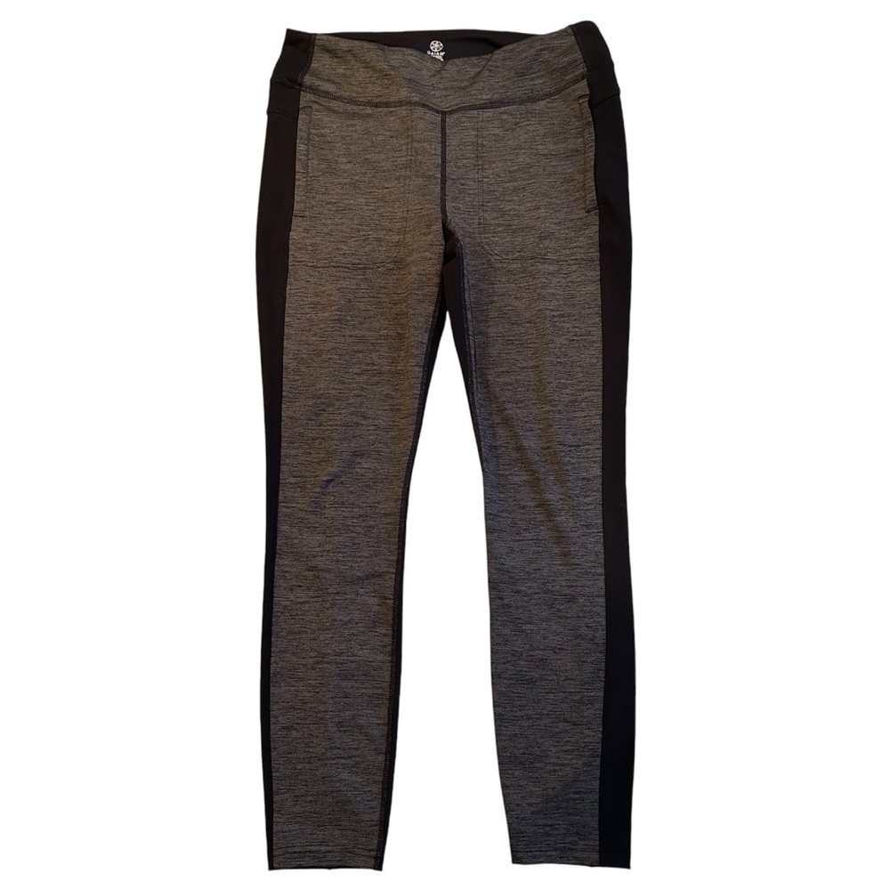 GAIAM Women's Leggings Athletic Workout Pants Side Pockets Gray/Black  Large L